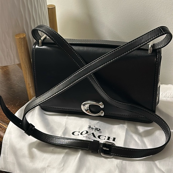 Coach Black Leather Crossbody Bandit Shoulder Convertible Handbag Silver - Picture 1 of 15